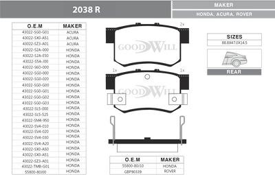 GoodWill 2038 R - Kit pastiglie freno, Freno a disco autozon.pro