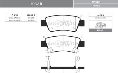 GoodWill 2037 R - Kit pastiglie freno, Freno a disco autozon.pro