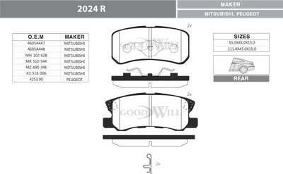 GoodWill 2024 R - Kit pastiglie freno, Freno a disco autozon.pro