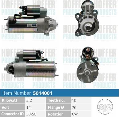 Hoffer H5014001 - Motorino d'avviamento autozon.pro