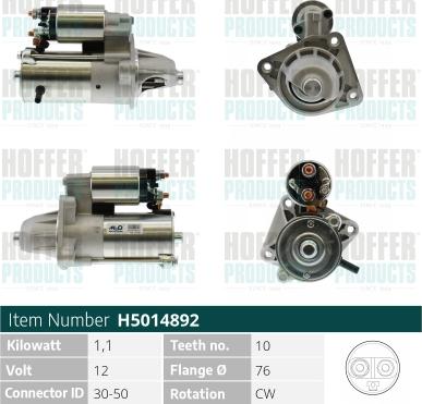 Hoffer H5014892 - Motorino d'avviamento autozon.pro