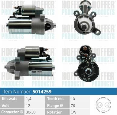 Hoffer H5014259 - Motorino d'avviamento autozon.pro