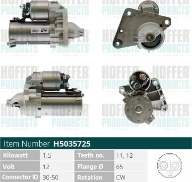 Hoffer H5035725 - Motorino d'avviamento autozon.pro