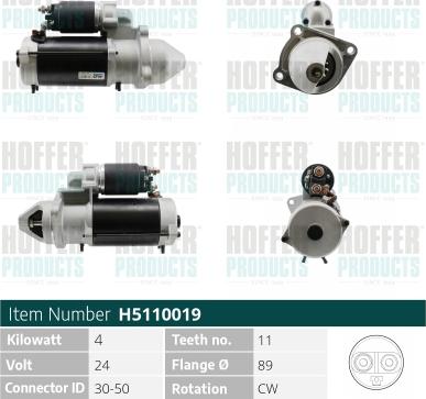 Hoffer H5110019 - Motorino d'avviamento autozon.pro