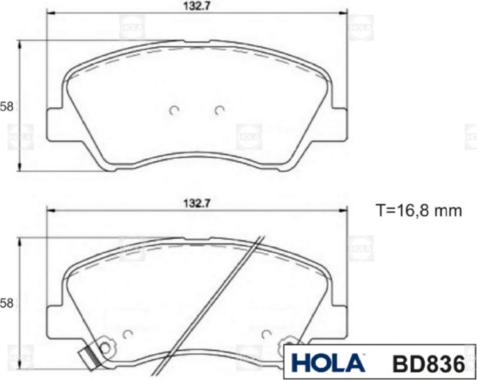 Hola BD836 - Kit pastiglie freno, Freno a disco autozon.pro