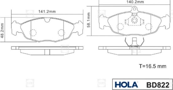 Hola BD822 - Kit pastiglie freno, Freno a disco autozon.pro