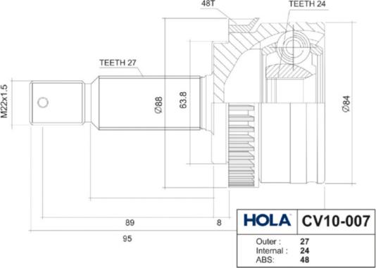 Hola CV10007 - Kit giunti, Semiasse autozon.pro