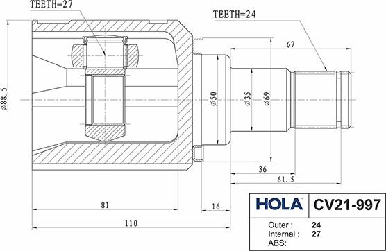 Hola CV21-997 - Kit giunti, Semiasse autozon.pro