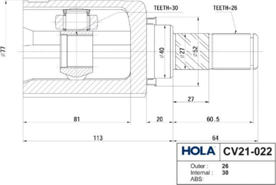 Hola CV21-022 - Kit giunti, Semiasse autozon.pro