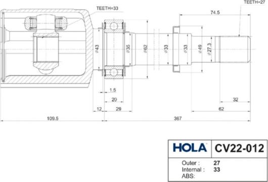 Hola CV22-012 - Kit giunti, Semiasse autozon.pro