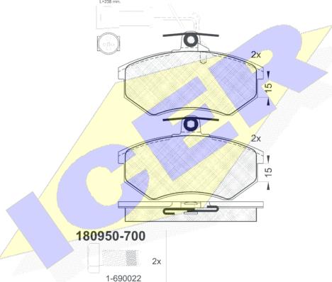 Icer 180950-700 - Kit pastiglie freno, Freno a disco autozon.pro