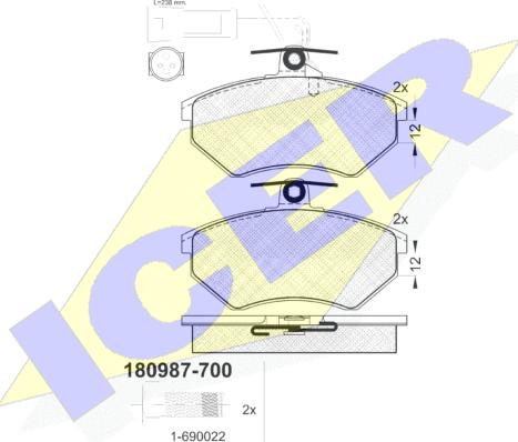 Icer 180987-700 - Kit pastiglie freno, Freno a disco autozon.pro