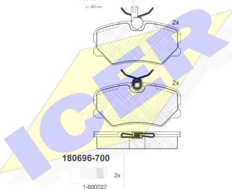 Icer 180696-700 - Kit pastiglie freno, Freno a disco autozon.pro