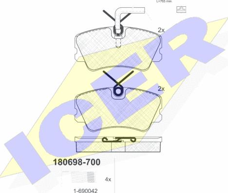 Icer 180698-700 - Kit pastiglie freno, Freno a disco autozon.pro