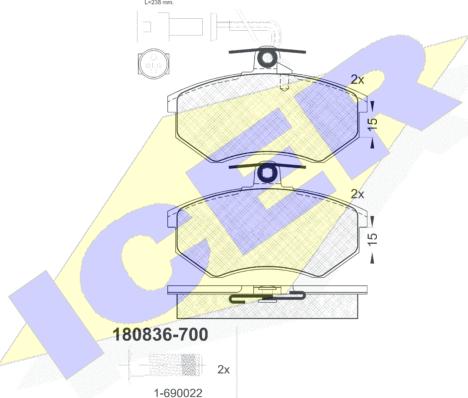 Icer 180836-700 - Kit pastiglie freno, Freno a disco autozon.pro