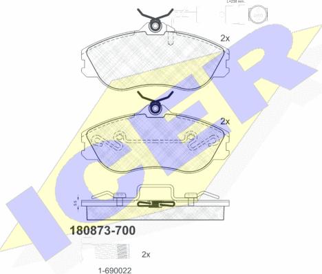 Icer 180873-700 - Kit pastiglie freno, Freno a disco autozon.pro