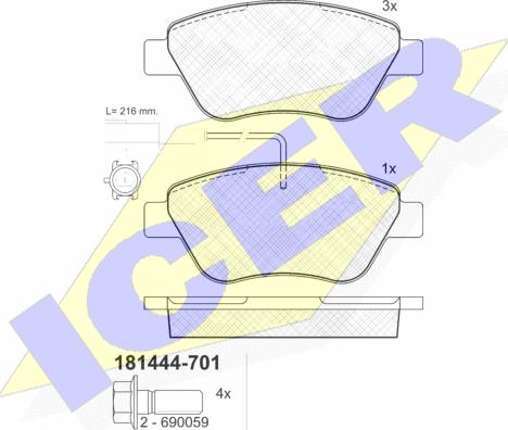 Icer 181444-701 - Kit pastiglie freno, Freno a disco autozon.pro