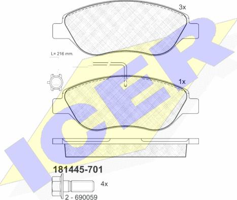 Icer 181445-701 - Kit pastiglie freno, Freno a disco autozon.pro