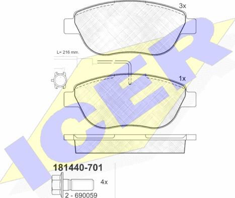 Icer 181440-701 - Kit pastiglie freno, Freno a disco autozon.pro