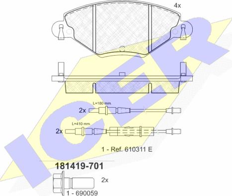 Icer 181419-701 - Kit pastiglie freno, Freno a disco autozon.pro