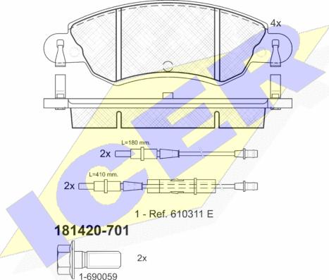 Icer 181420-701 - Kit pastiglie freno, Freno a disco autozon.pro