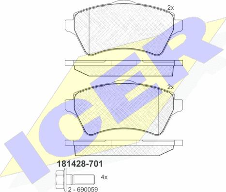 Icer 181428-701 - Kit pastiglie freno, Freno a disco autozon.pro