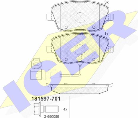 Icer 181597-701 - Kit pastiglie freno, Freno a disco autozon.pro