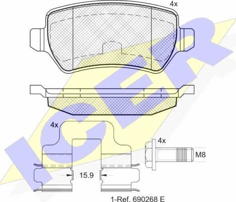 Icer 181622-204 - Kit pastiglie freno, Freno a disco autozon.pro