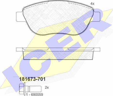 Icer 181673-701 - Kit pastiglie freno, Freno a disco autozon.pro