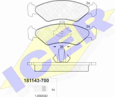 Icer 181143-700 - Kit pastiglie freno, Freno a disco autozon.pro