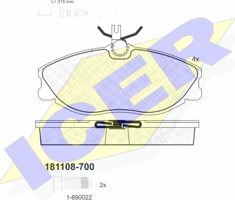 Icer 181108-700 - Kit pastiglie freno, Freno a disco autozon.pro