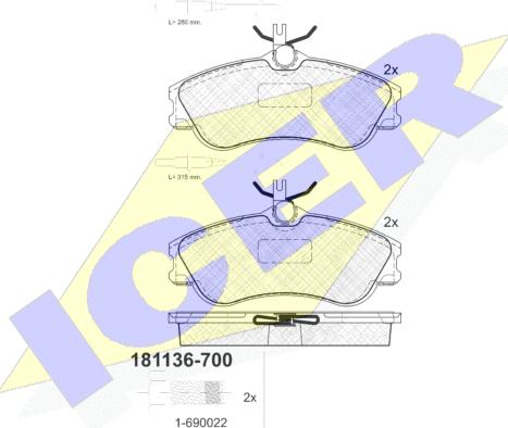 Icer 181136-700 - Kit pastiglie freno, Freno a disco autozon.pro