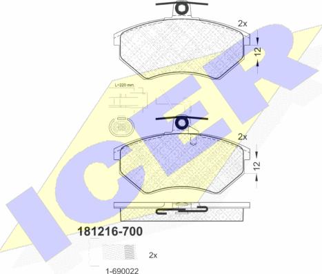 Icer 181216-700 - Kit pastiglie freno, Freno a disco autozon.pro