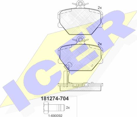 Icer 181274-704 - Kit pastiglie freno, Freno a disco autozon.pro