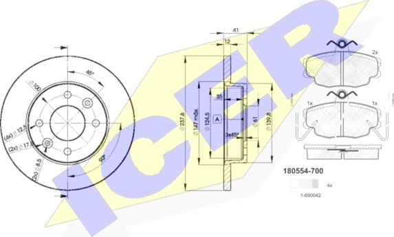 Icer 30554-4705 - Kit freno, Freno a disco autozon.pro