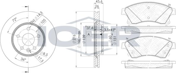 Icer 31942-1559 - Kit freno, Freno a disco autozon.pro