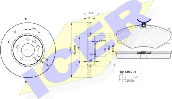 Icer 31449-6845 - Kit freno, Freno a disco autozon.pro