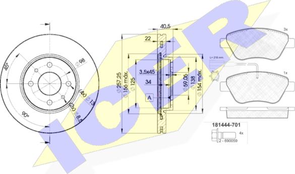 Icer 31444-1650 - Kit freno, Freno a disco autozon.pro