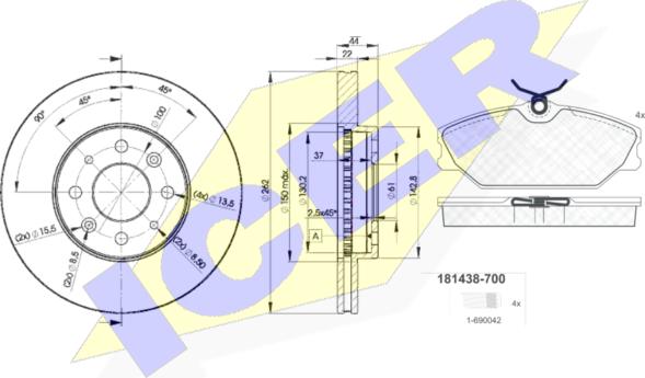 Icer 31438-2232 - Kit freno, Freno a disco autozon.pro