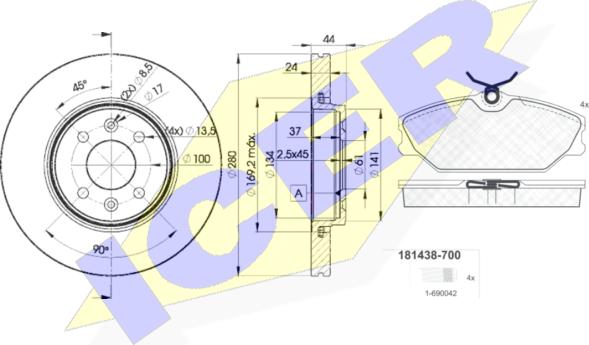 Icer 31438-7829 - Kit freno, Freno a disco autozon.pro