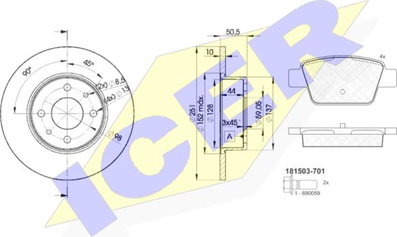 Icer 31503-4070 - Kit freno, Freno a disco autozon.pro