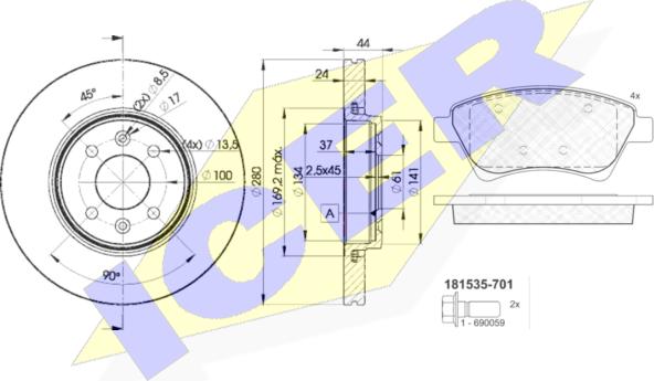 Icer 31535-7829 - Kit freno, Freno a disco autozon.pro