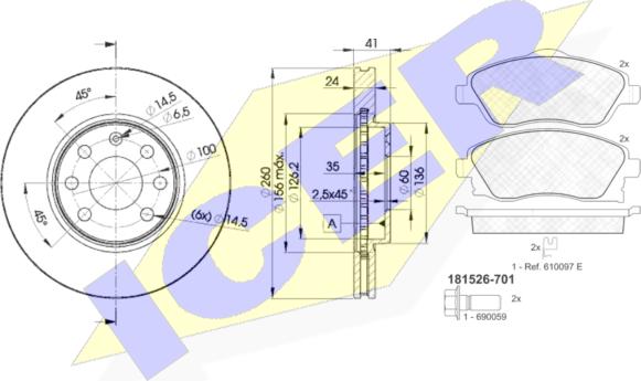 Icer 31526-9000 - Kit freno, Freno a disco autozon.pro