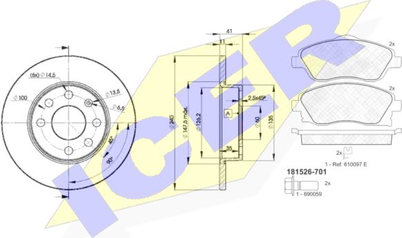 Icer 31526-9020 - Kit freno, Freno a disco autozon.pro