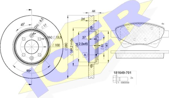 Icer 31649-7829 - Kit freno, Freno a disco autozon.pro