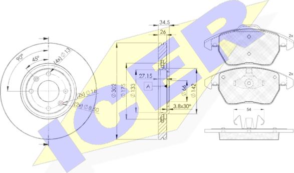 Icer 31637-4698 - Kit freno, Freno a disco autozon.pro