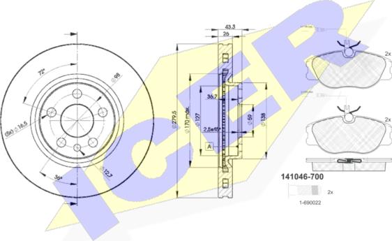 Icer 31046-4620 - Kit freno, Freno a disco autozon.pro