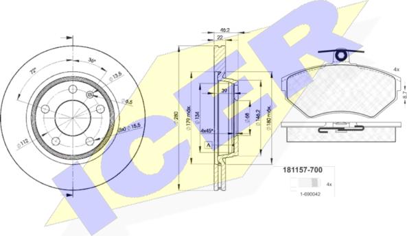 Icer 31157-5301 - Kit freno, Freno a disco autozon.pro