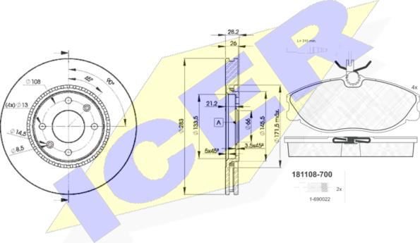 Icer 31108-7406 - Kit freno, Freno a disco autozon.pro