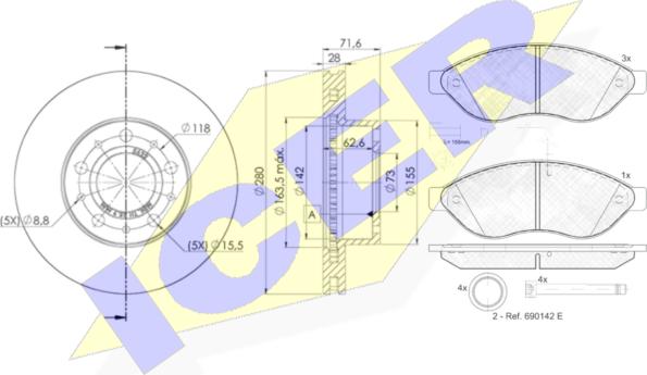 Icer 31803-5622 - Kit freno, Freno a disco autozon.pro